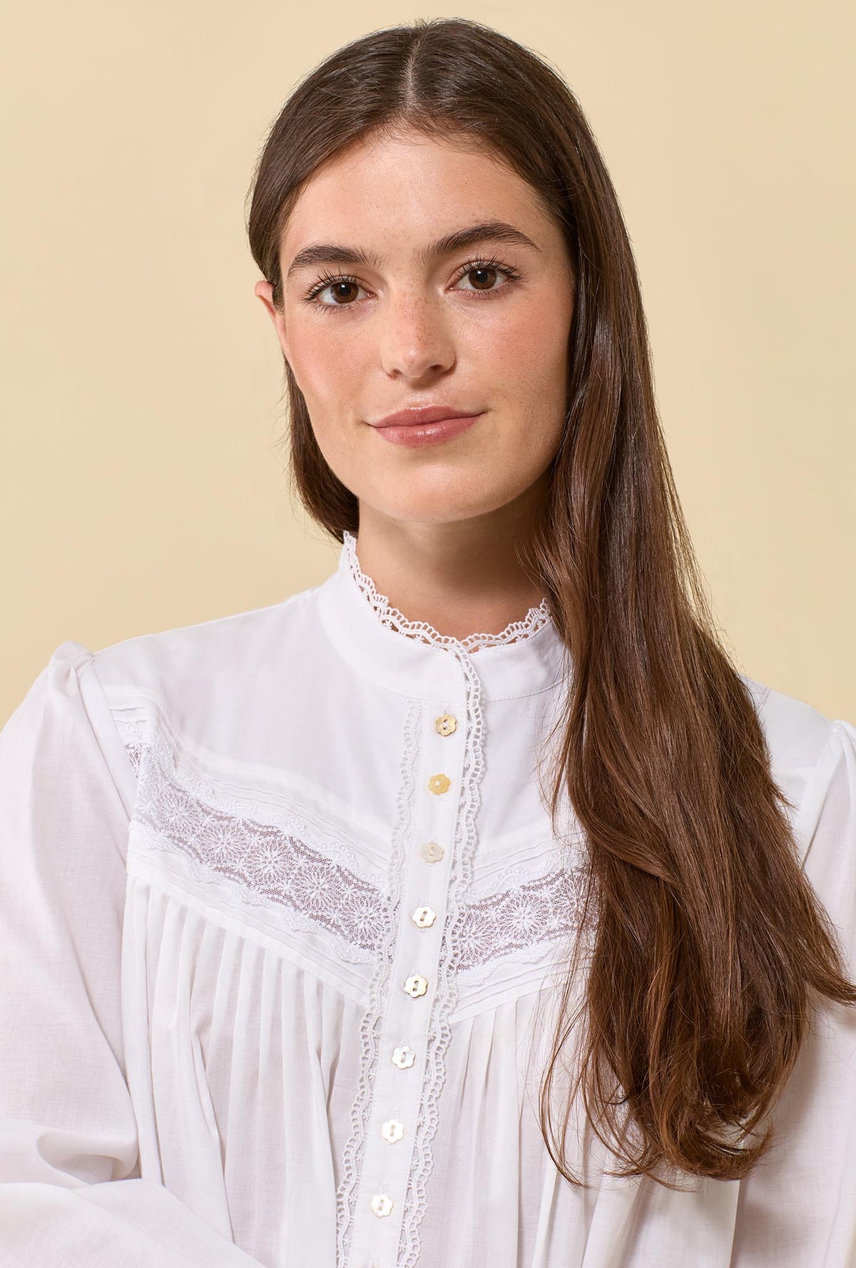 Soft White 100% Cotton Woven Lawn High Neck Long Sleeve Ballet Nightgown