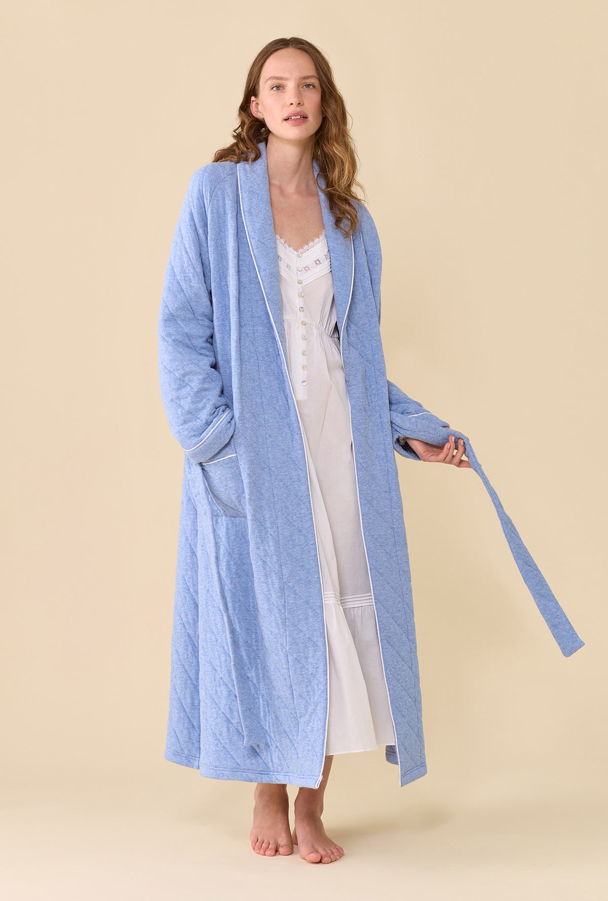 Faded Navy Cotton Rich Diamond Quilt Ballet Wrap Robe