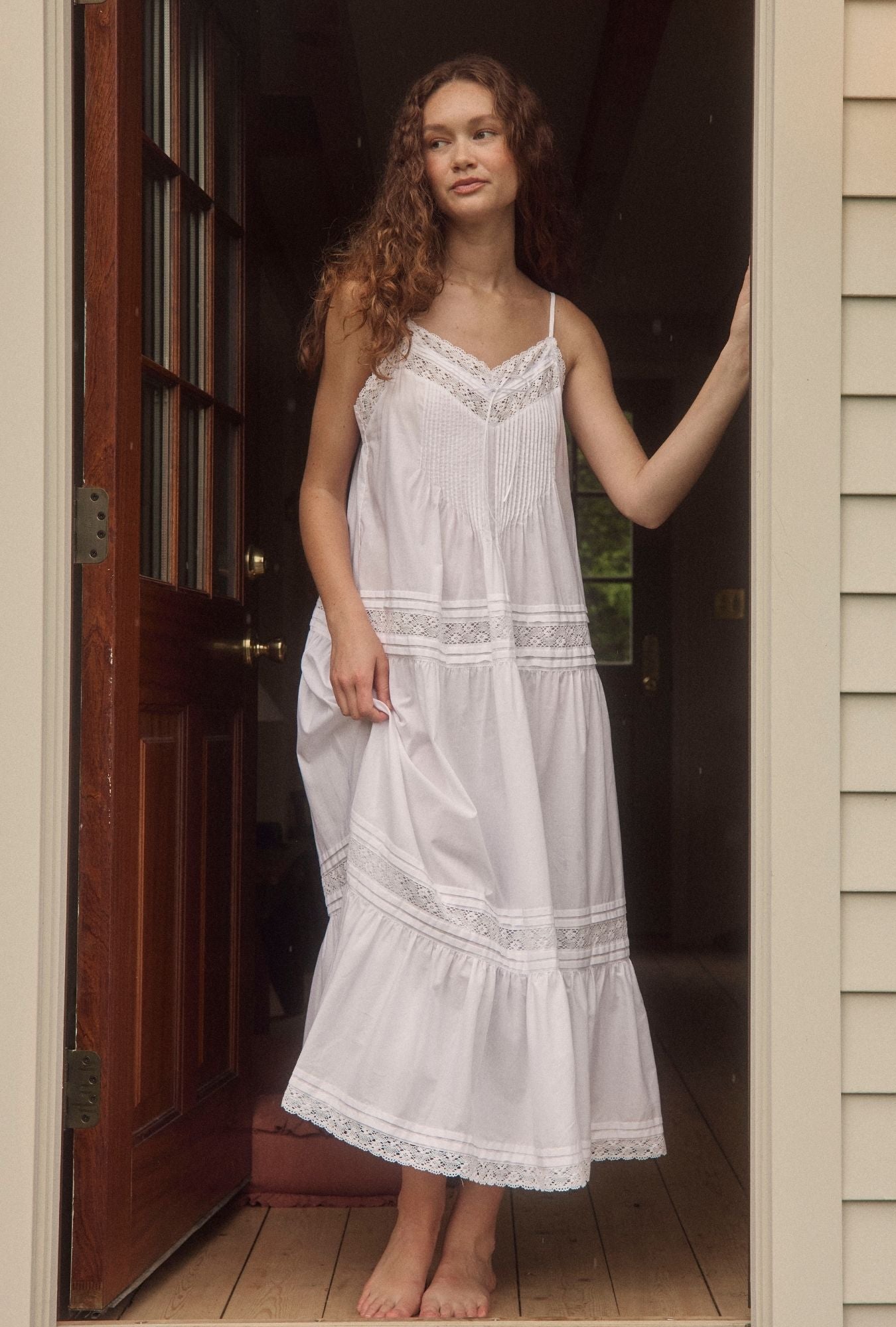 The "Eileen" Wild Carnanation Cotton Pointelle Ballet Nightgown - Eileen West The "Eileen" Wild Carnanation Cotton Pointelle Ballet Nightgown - Eileen West