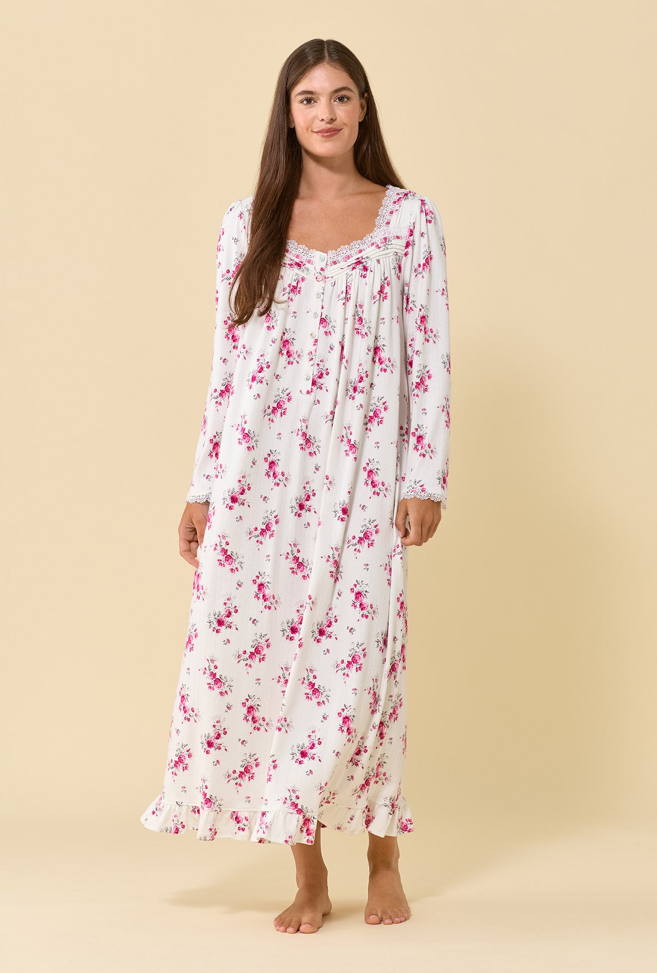 Crimson Posy Brushed Pointelle Long Sleeve Ballet Nightgown