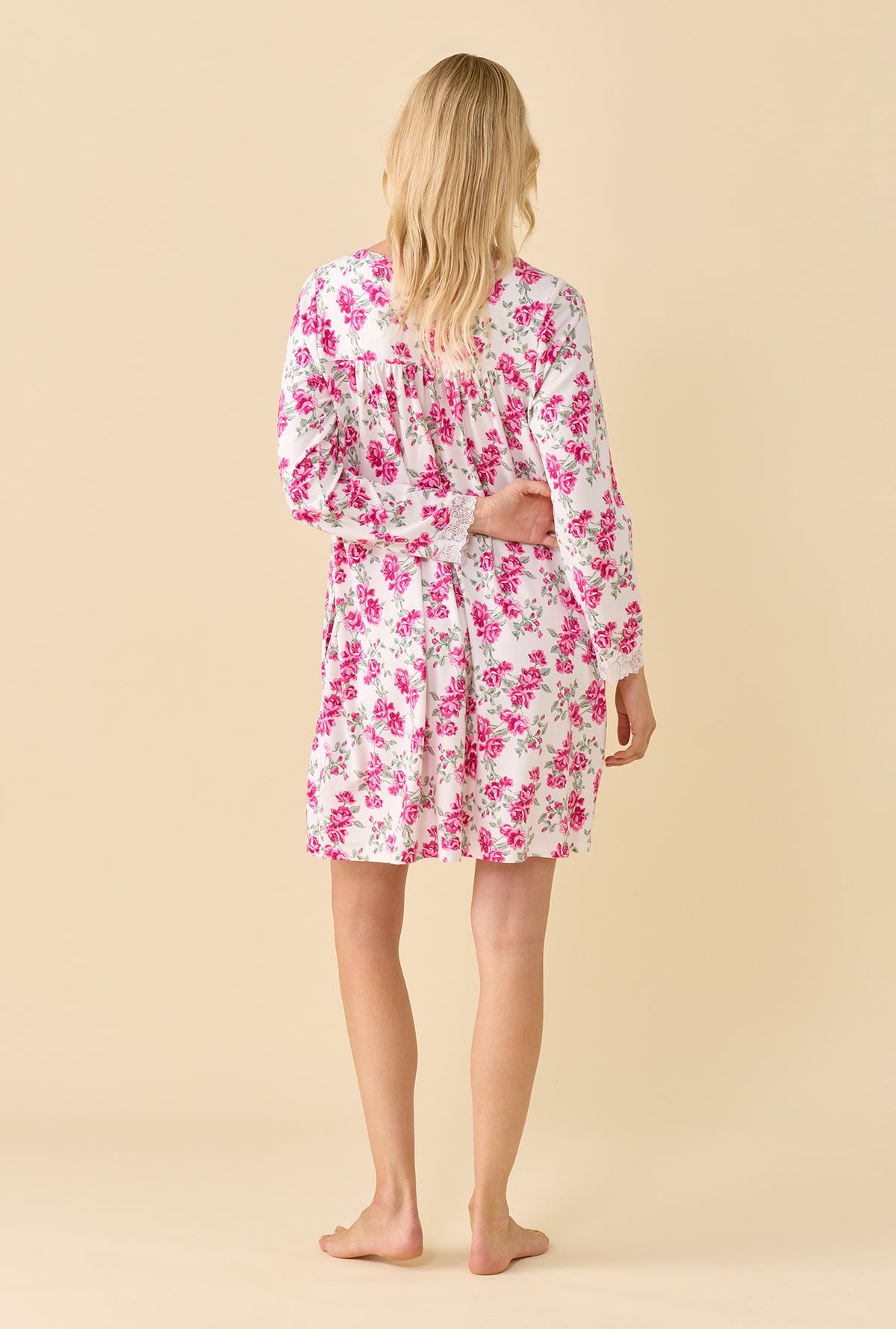 A lady wearing Jubilee Fleur Dreamy Sweater Knit Long Sleeve Nightshirt