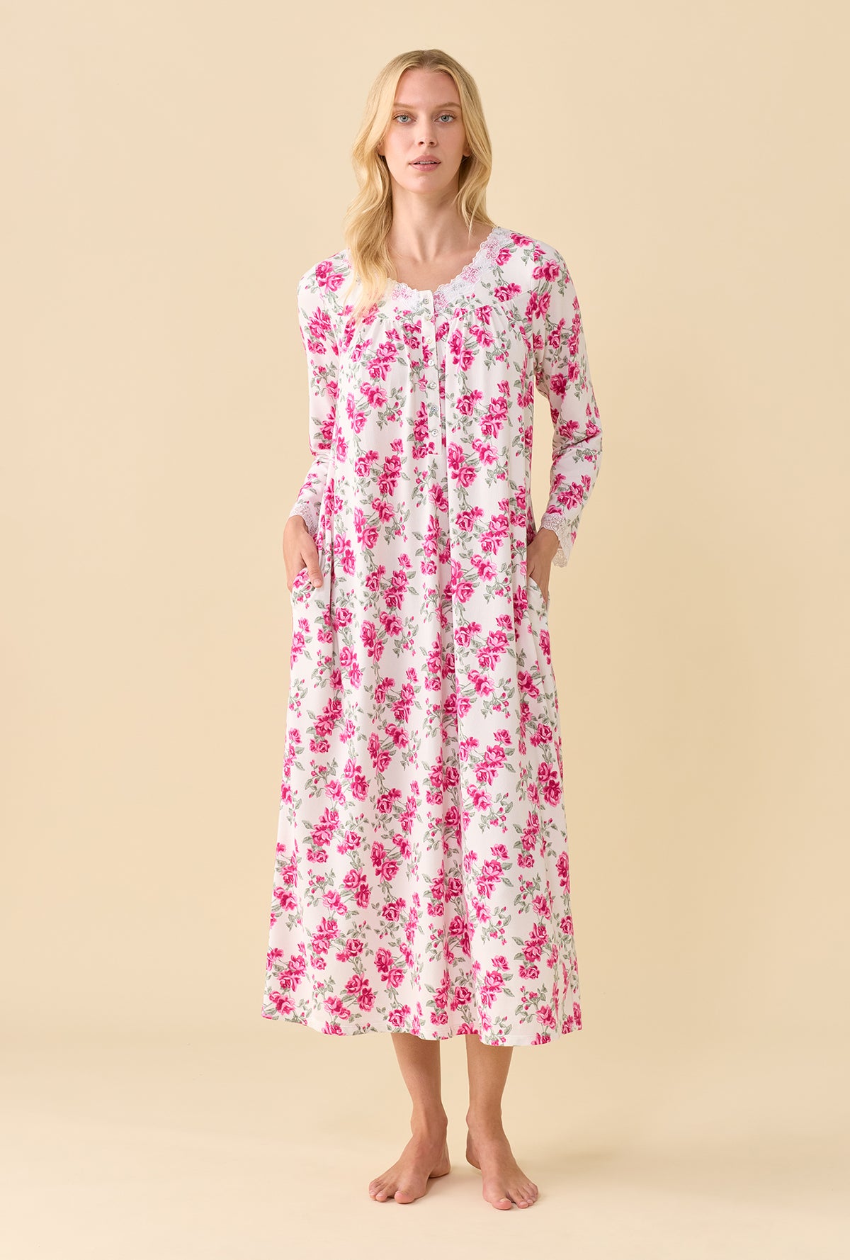 A lady wearing Jubilee Fleur Dreamy Sweater Knit Long Sleeve Ballet Nightgown