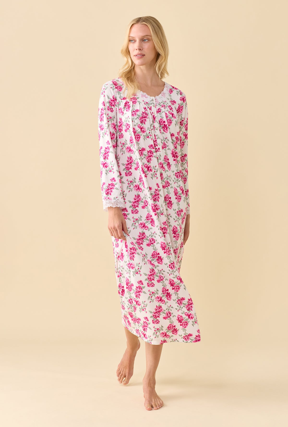 A lady wearing Jubilee Fleur Dreamy Sweater Knit Long Sleeve Ballet Nightgown