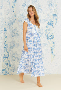 French Toile "Juliette" Cap Sleeve Cotton Woven Long Nightgown