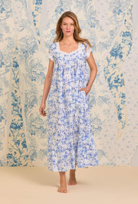 A lady wearing Rustic Rose Cotton Lawn Long Button Front Robe