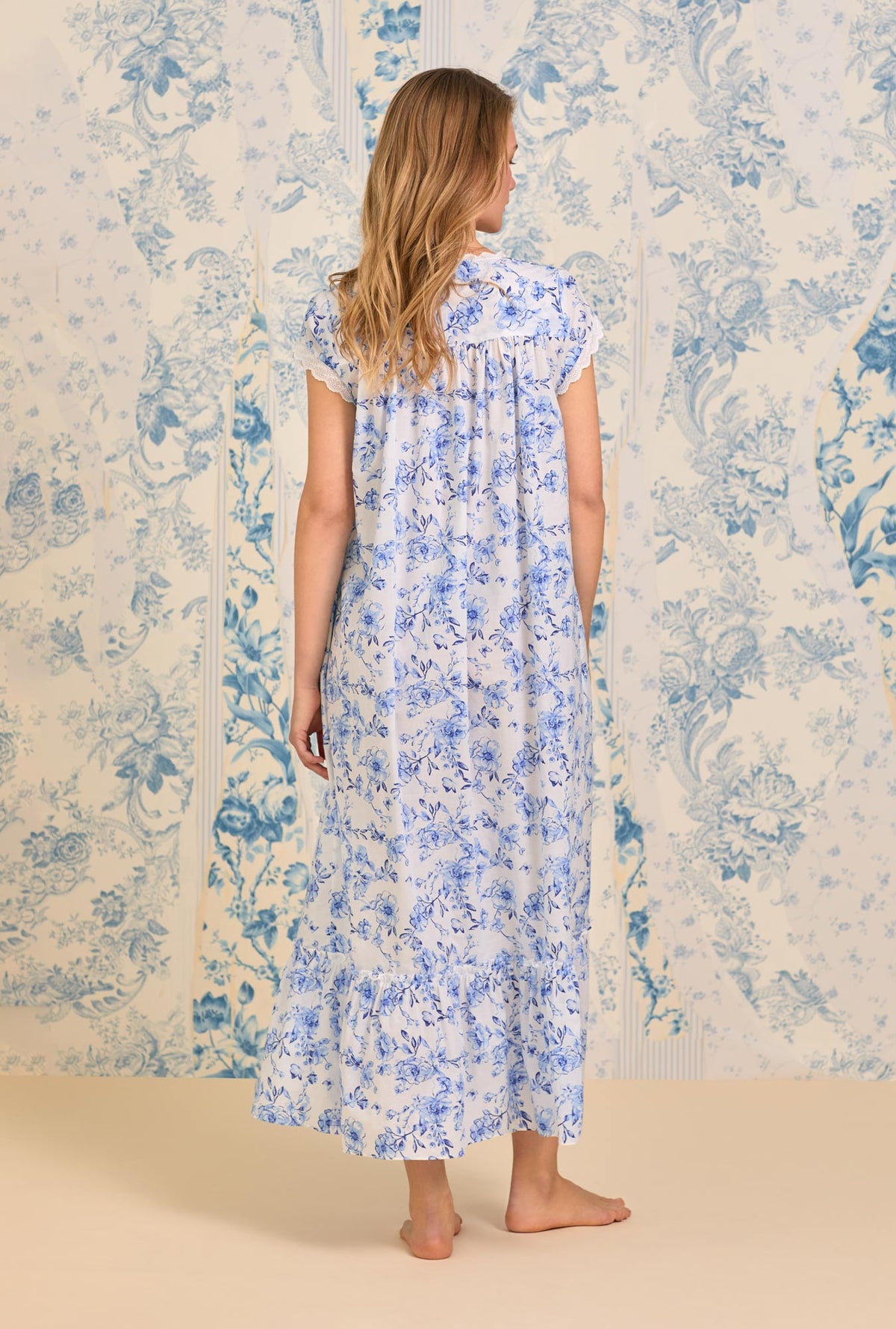 A lady wearing Rustic Rose Cotton Lawn Long Button Front Robe