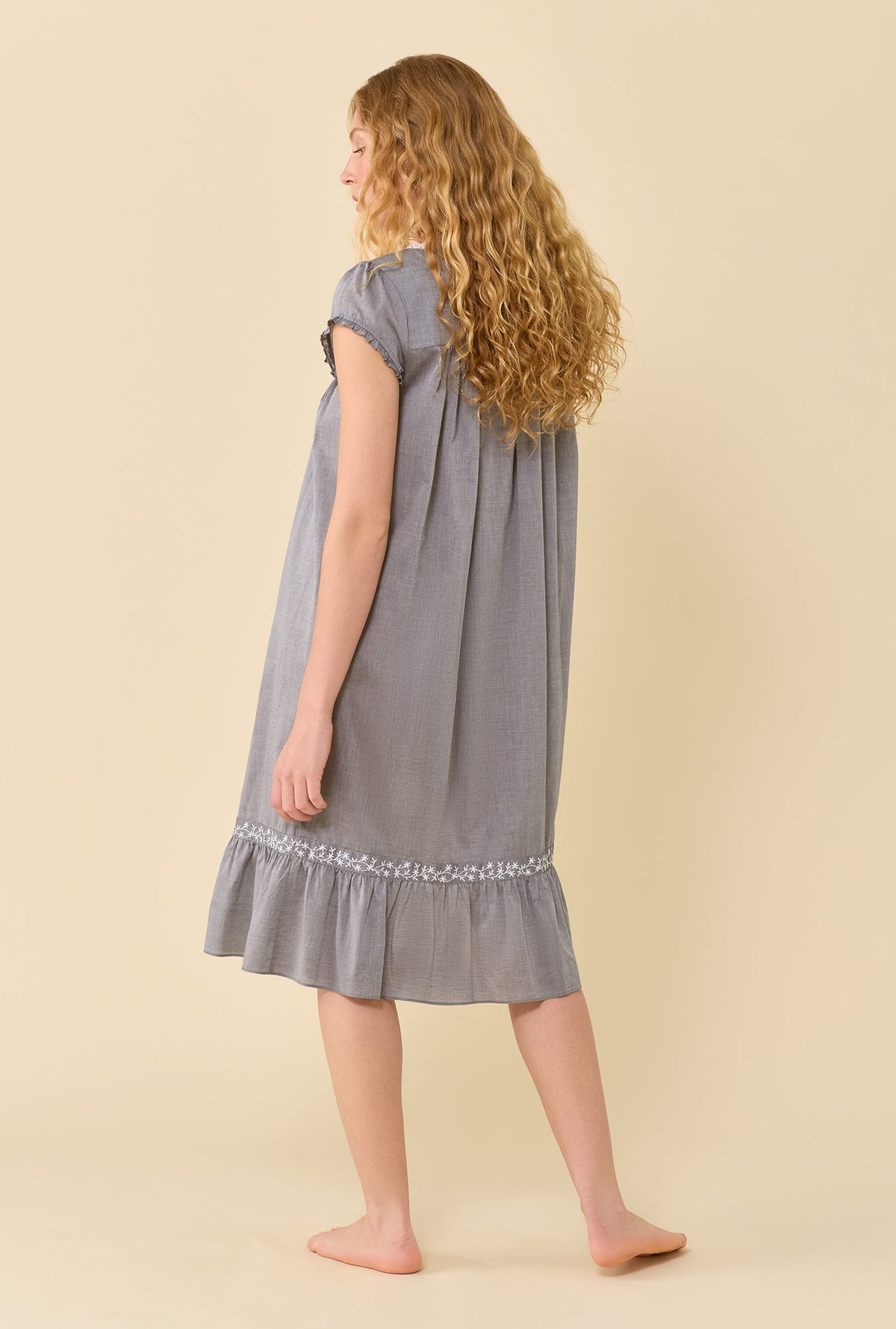 Moonlight 100% Cotton Yarndye Chambray Cap Sleeve Waltz Nightgown