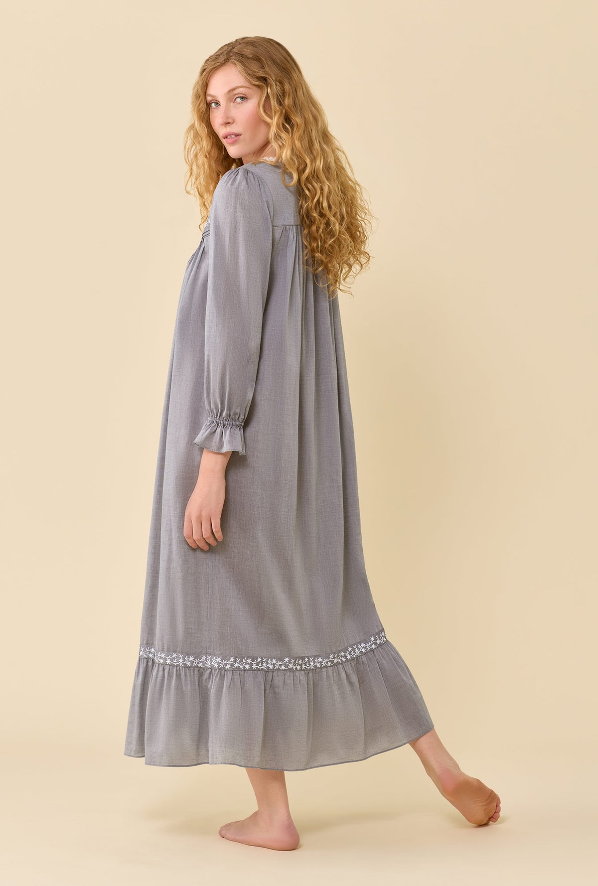 Moonlight 100% Cotton Yarndye Chambray Long Sleeve Ballet Nightgown