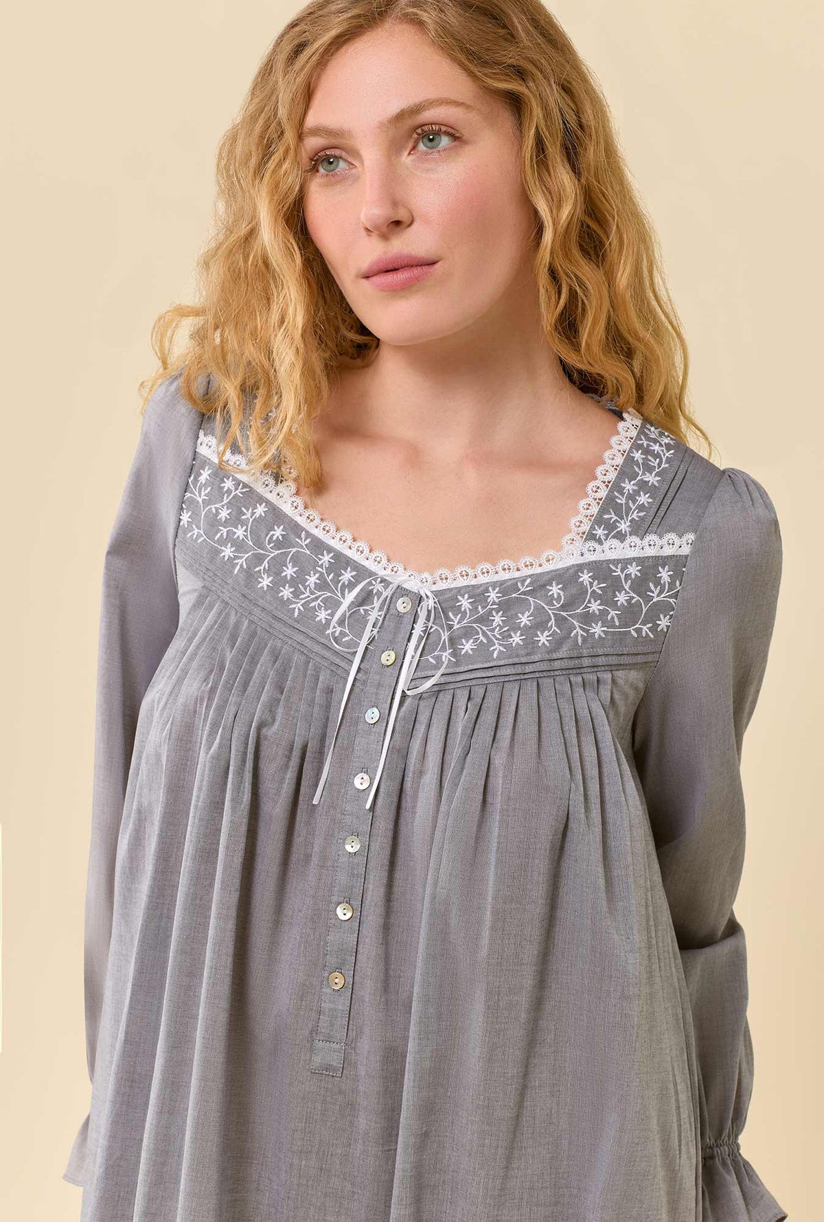 Moonlight 100% Cotton Yarndye Chambray Long Sleeve Ballet Nightgown