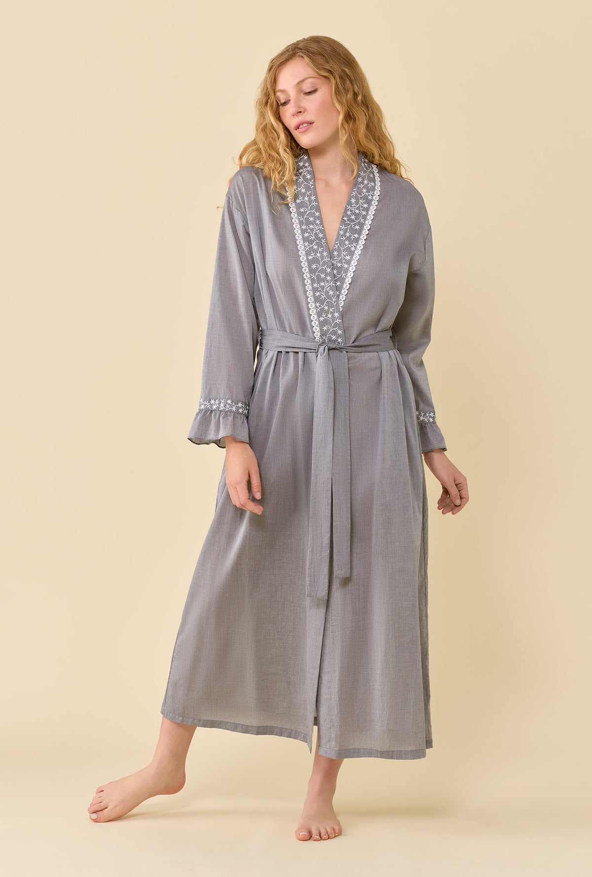 Moonlight 100% Cotton Yarndye Chambray Long Wrap Robe