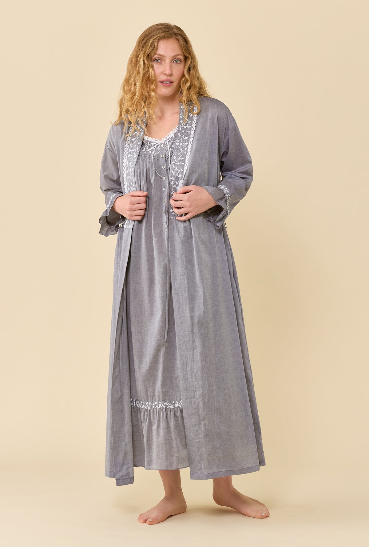 Moonlight 100% Cotton Yarndye Chambray Long Wrap Robe