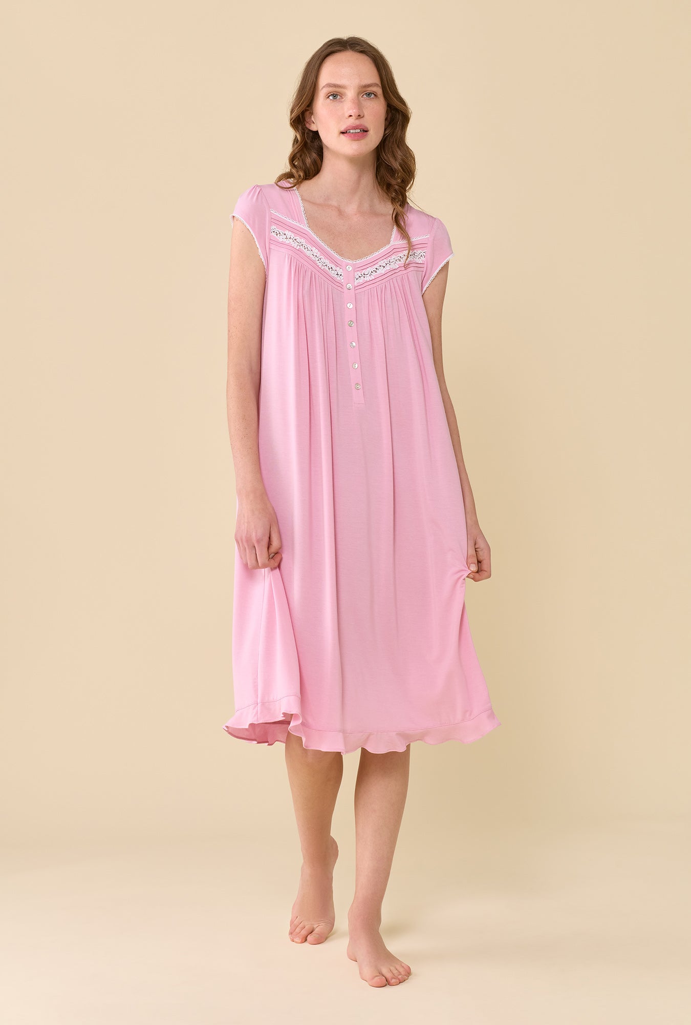 A lady wearing Dusty Rose Nightgown