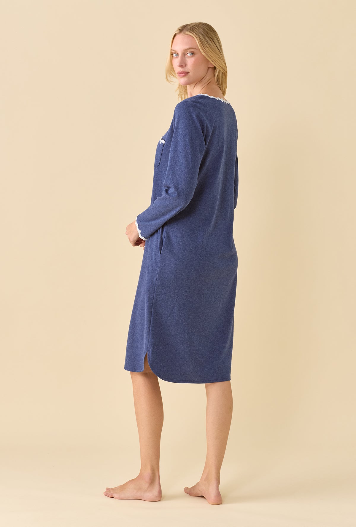 Peri Heather Cotton Rich Interlock Jersey Knit Long Sleeve Waltz Nightshirt