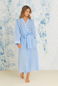 Blue Cotton Chambray Long Wrap Robe