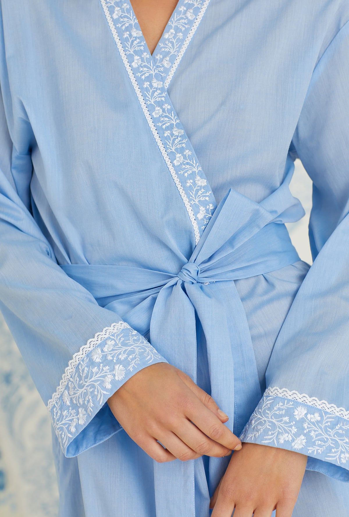 Blue Cotton Chambray Long Wrap Robe
