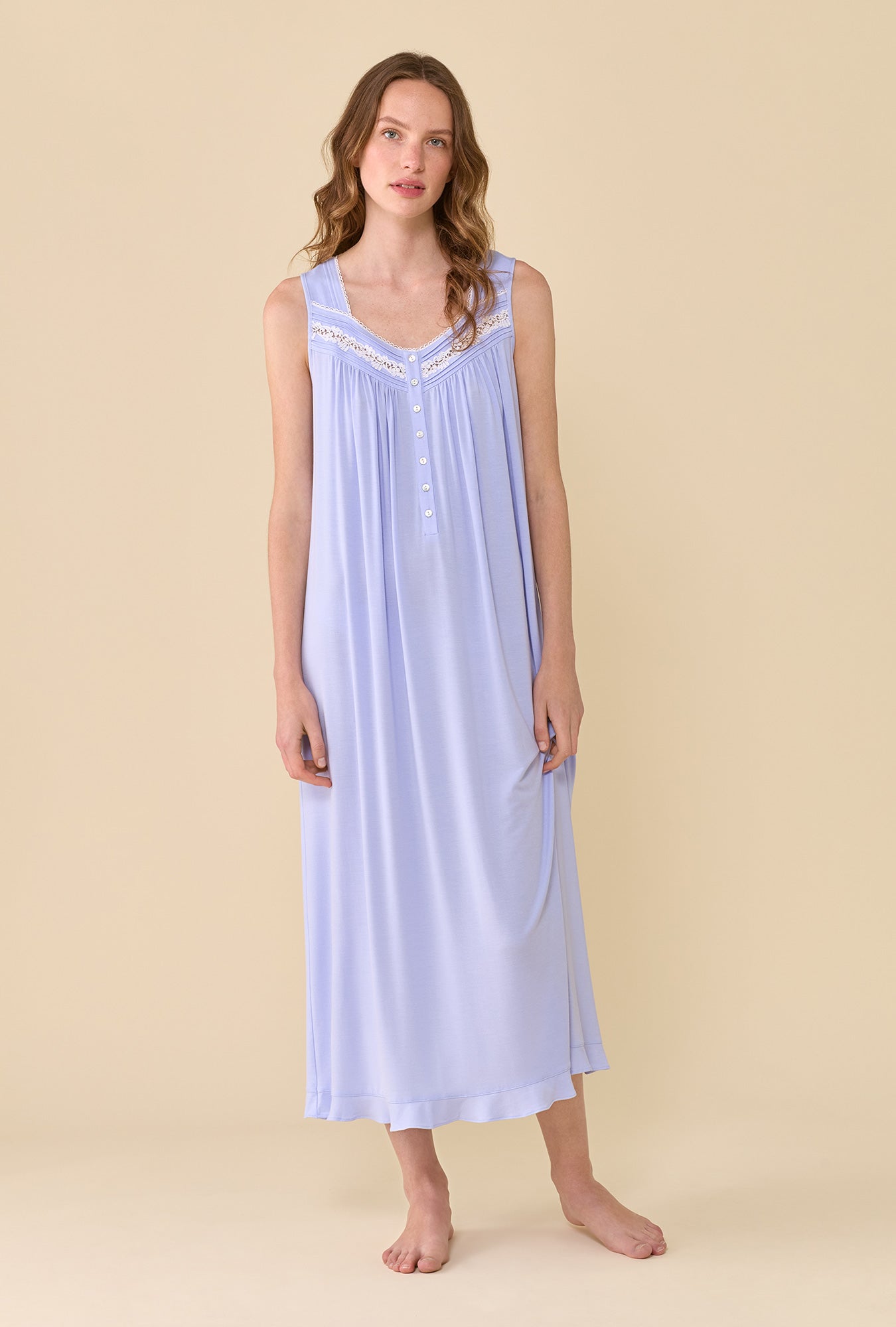 A lady wearing The Eileen Peri Nightgown 