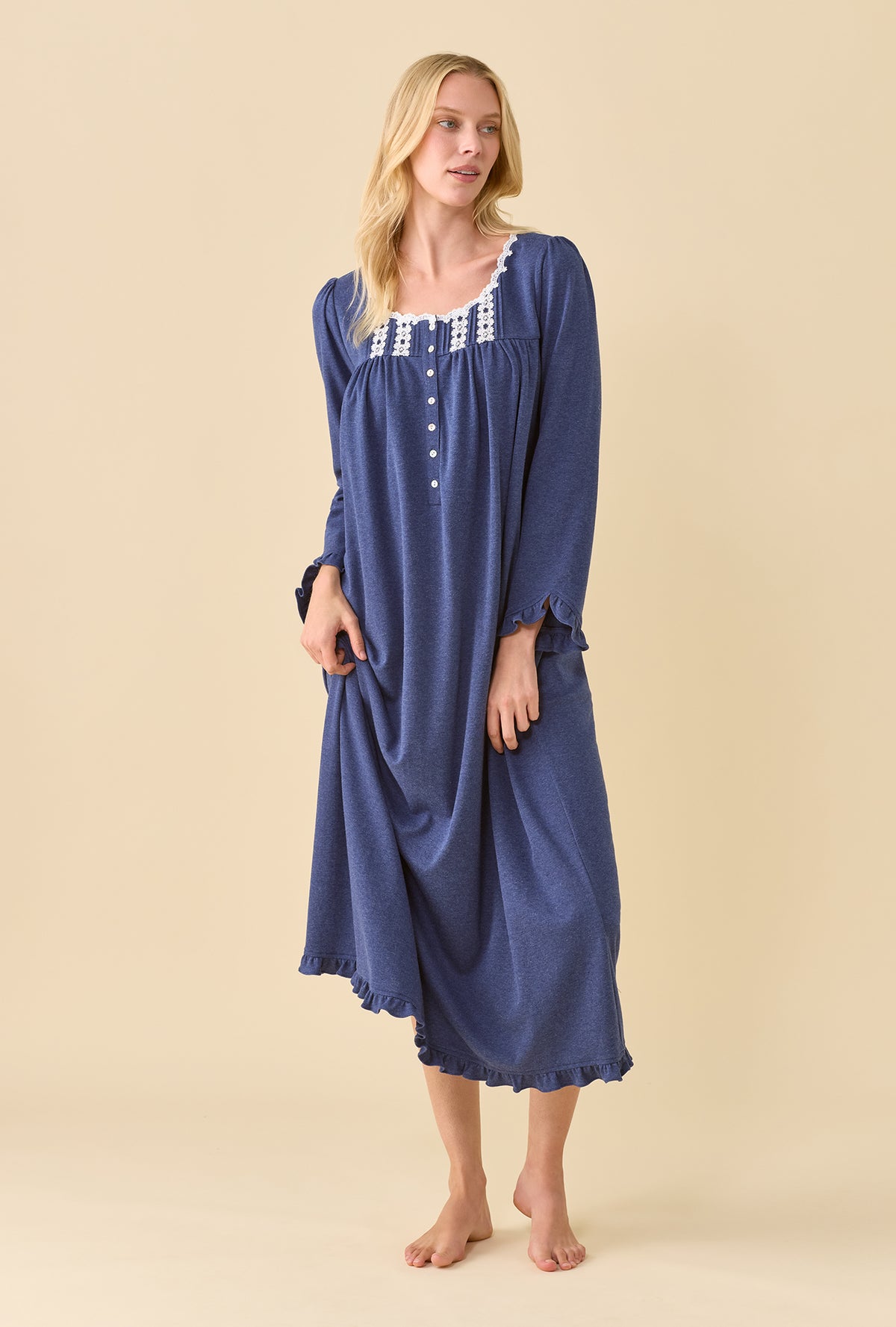 Peri Heather Cotton Rich Interlock Jersey Knit Long Sleeve Ballet Nightgown