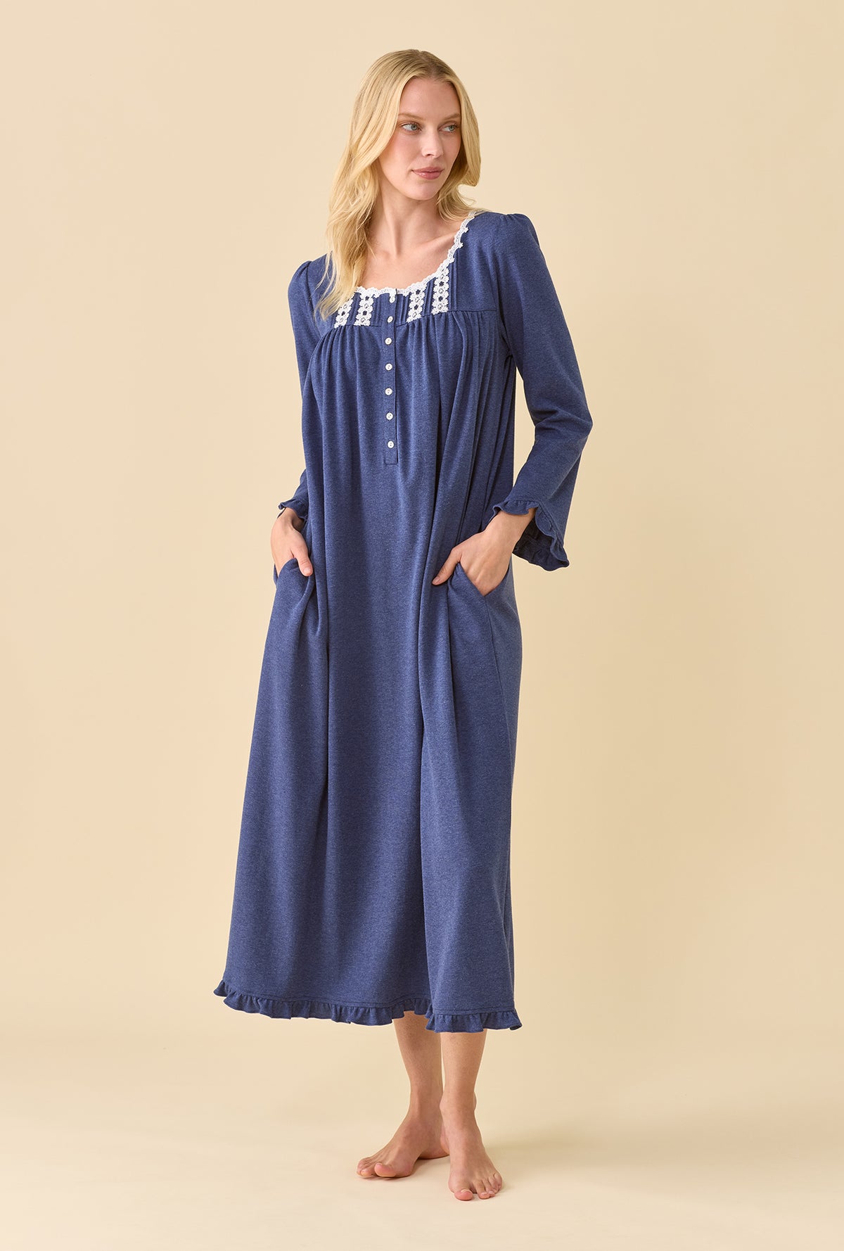 Peri Heather Cotton Rich Interlock Jersey Knit Long Sleeve Ballet Nightgown