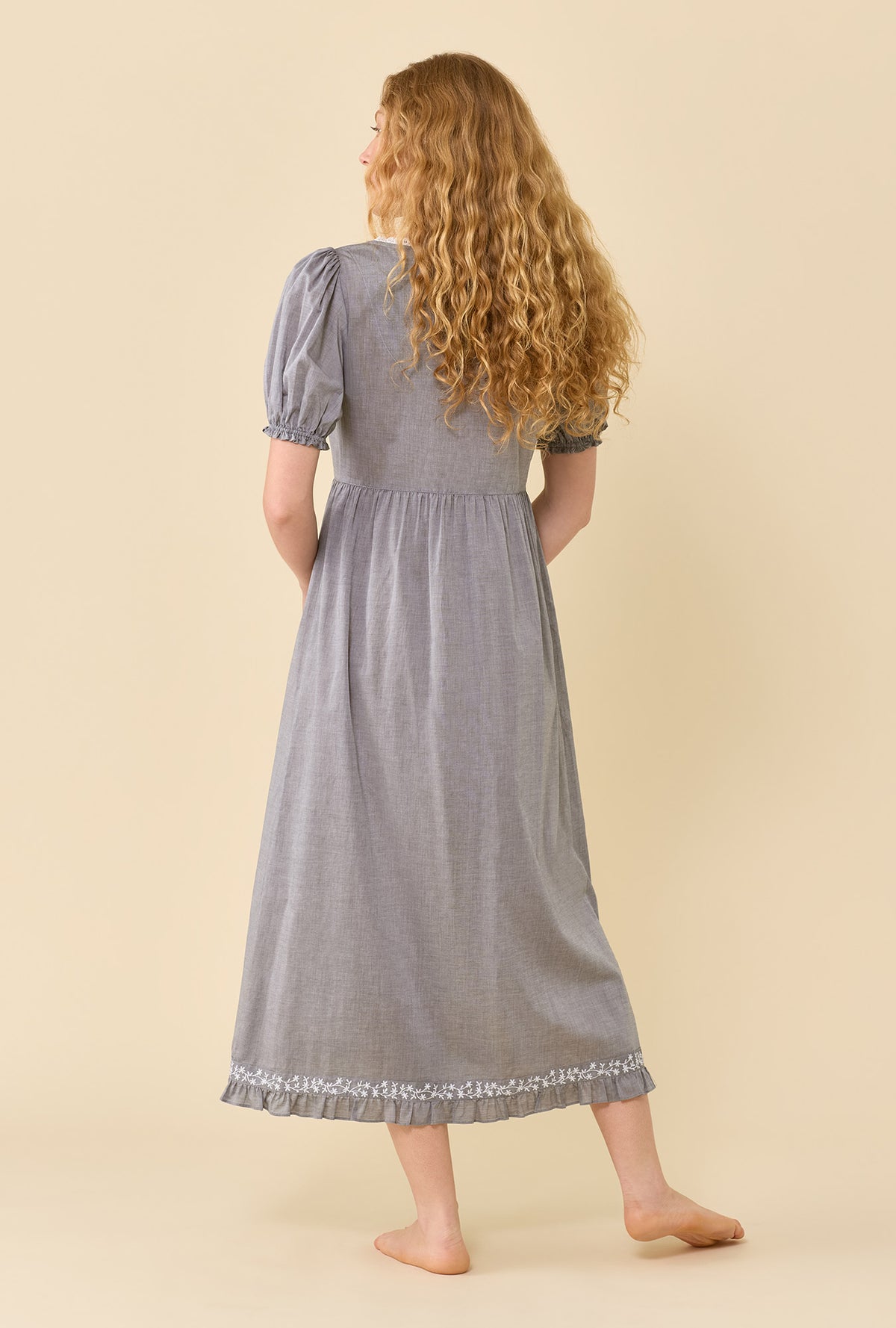 Juliet Moonlight 100% Cotton Yarndye Chambray Puff Sleeve Ballet Nightgown