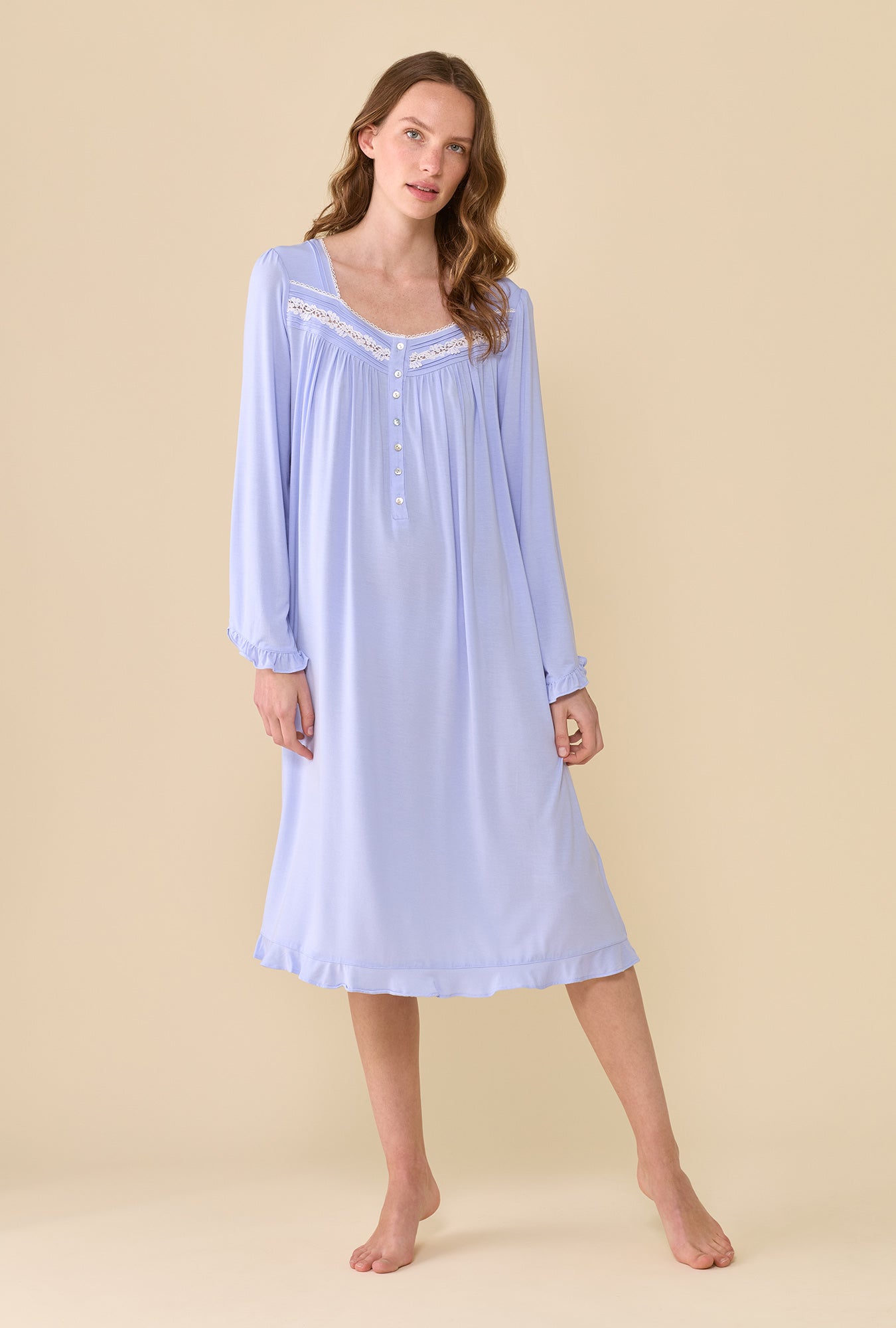A lady wearing Peri Long Sleeve Nightgown looking front