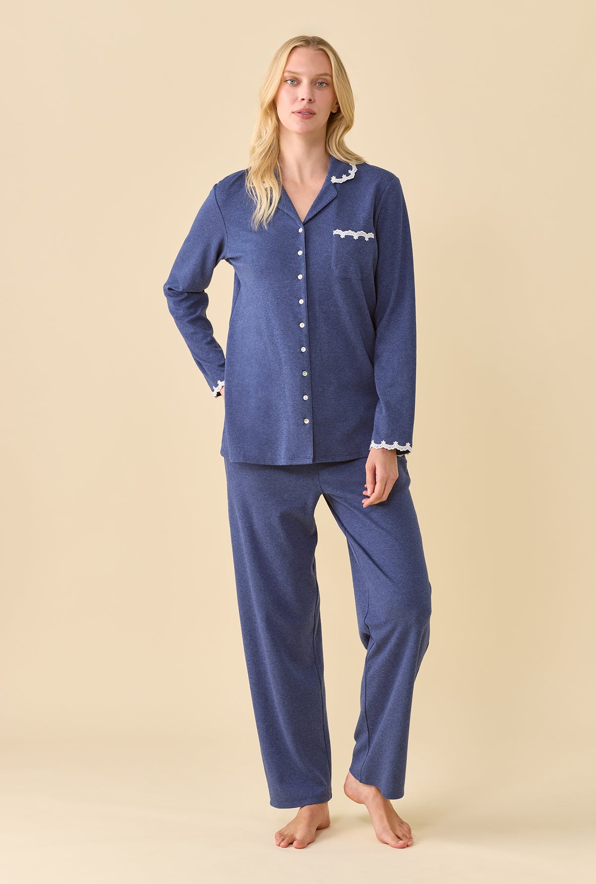 Peri Heather Cotton Rich Interlock Jersey Knit Long Sleeve Pajama Set