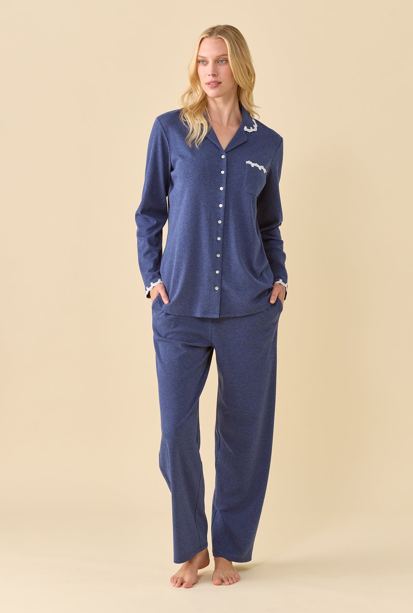 Peri Heather Cotton Rich Interlock Jersey Knit Long Sleeve Pajama Set