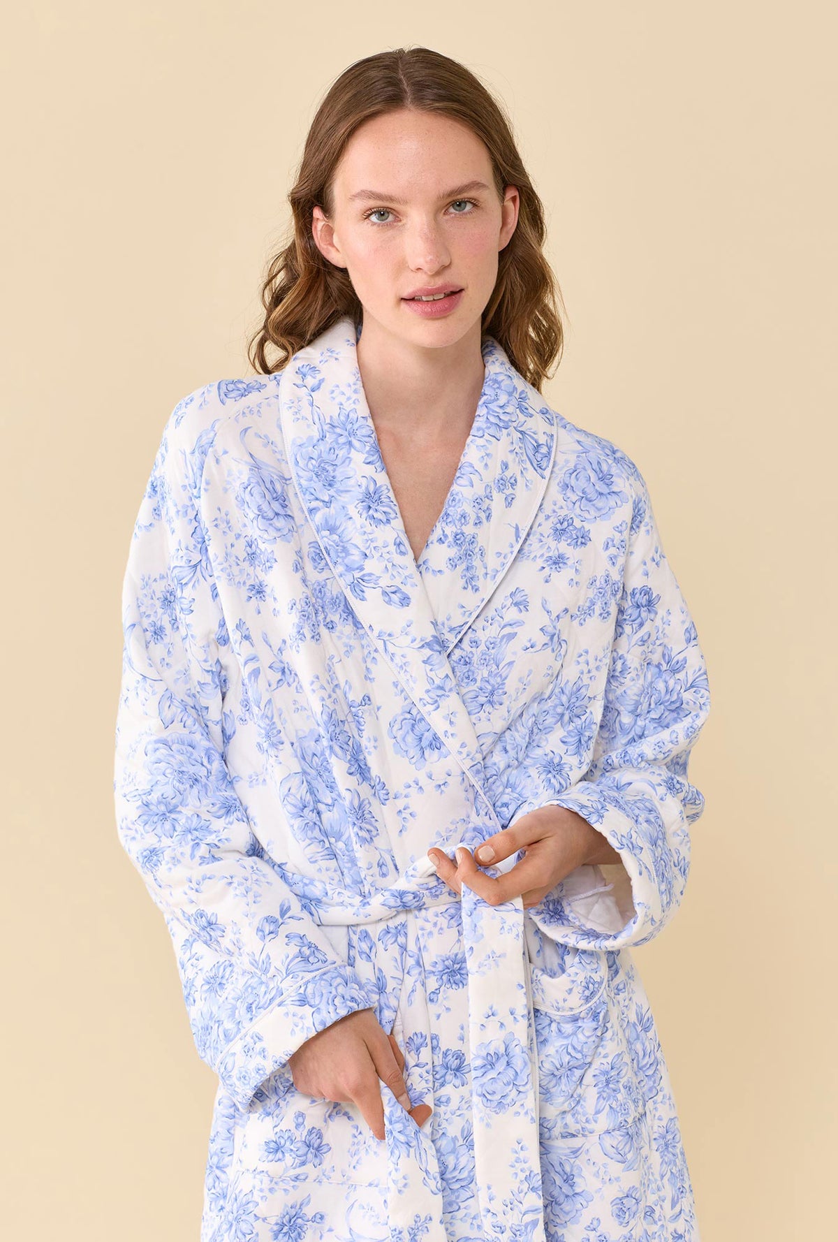 Heirloom Floral Cotton Rich Diamond Quilt Ballet Wrap Robe
