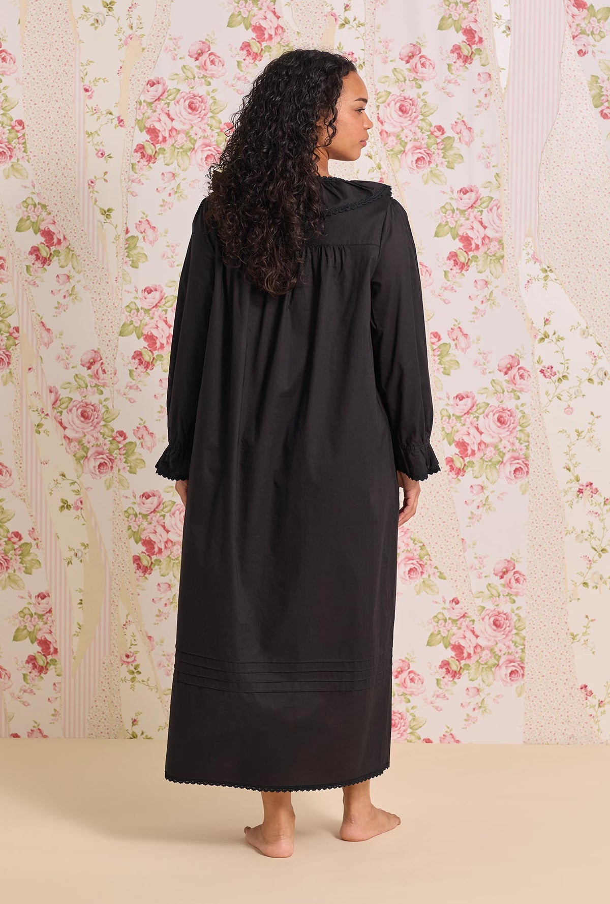 The "Clara" Iconic Black Cotton Lawn Poet Nightdress