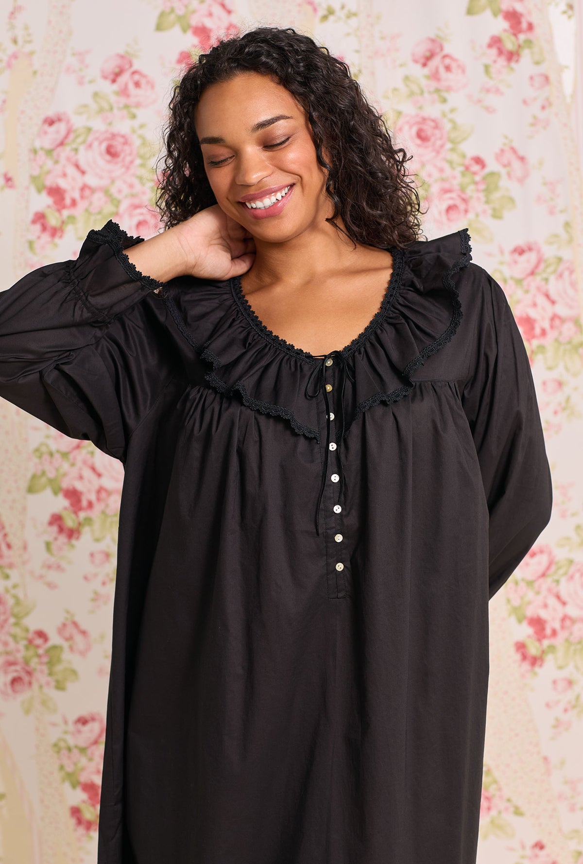 The "Clara" Iconic Black Cotton Lawn Poet Nightdress
