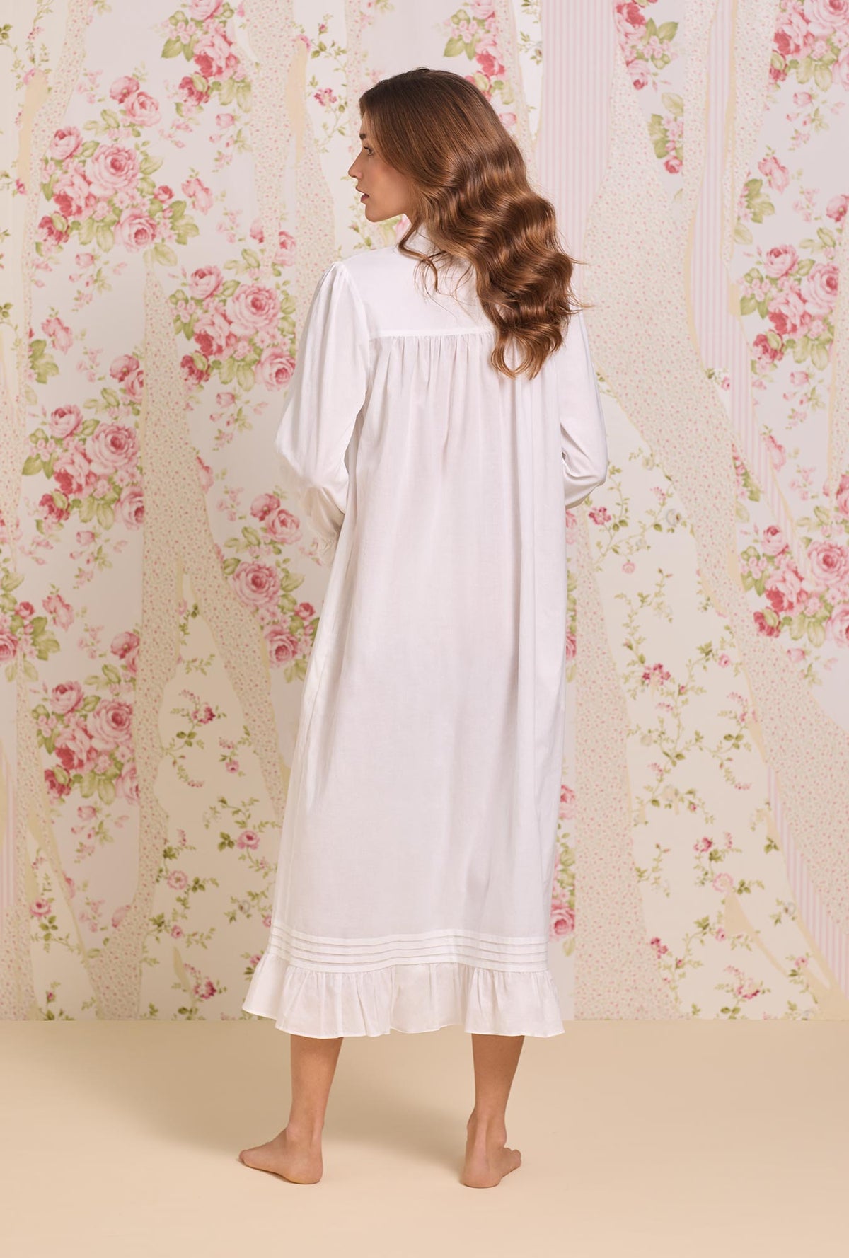 Iconic White Long Sleeve Highneck Cotton Lawn Nightgown