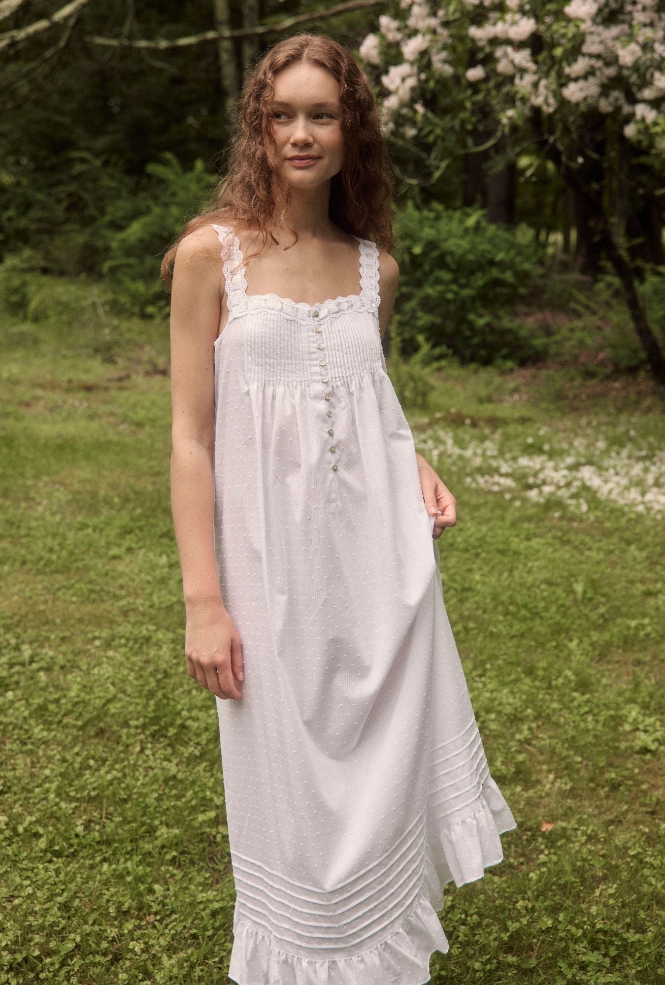 The "Julia" Iconic White Cotton Stripe Swiss Dot Ballet Nightgown
