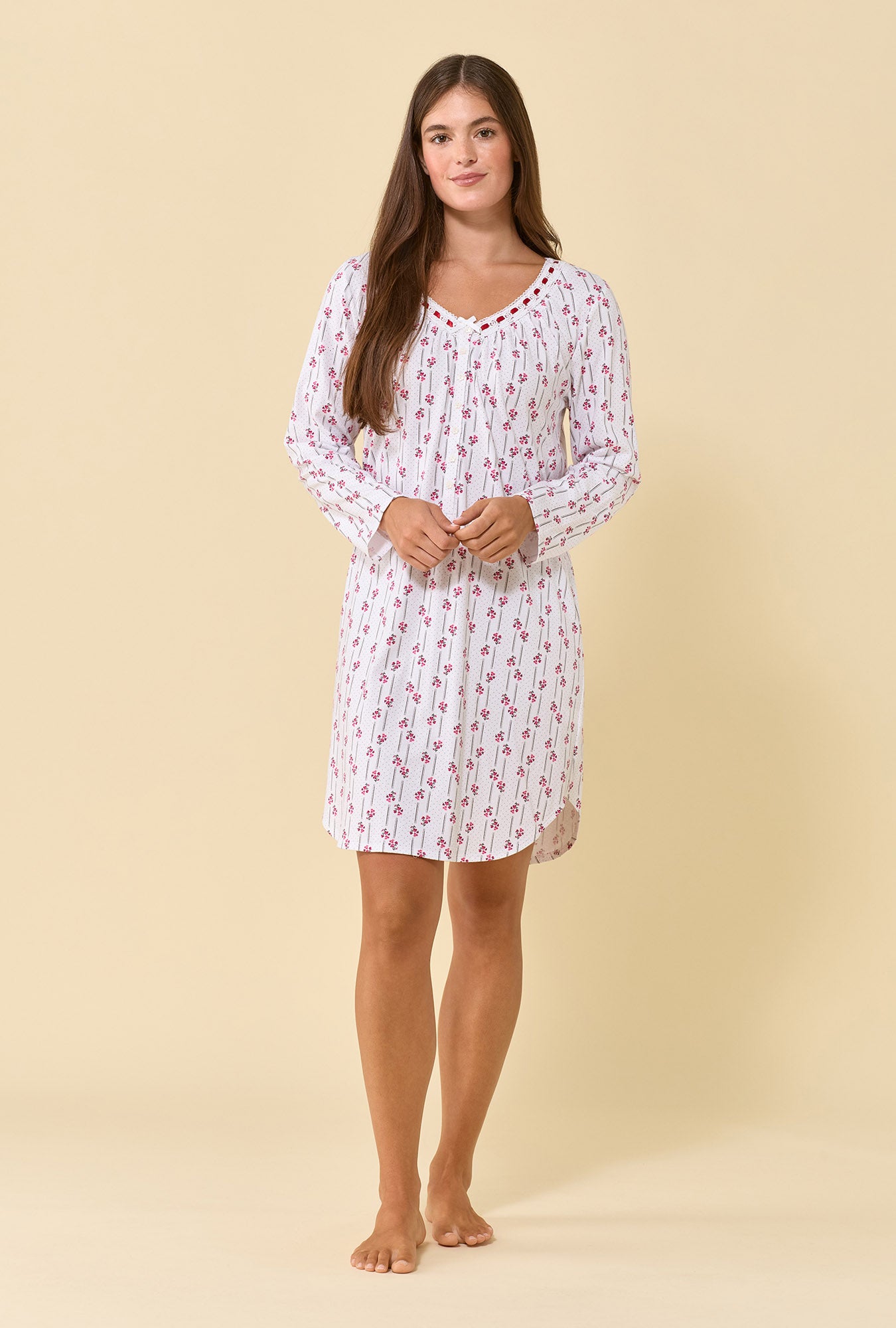 Trellis Rose 100% Cotton Jersey Knit Long Sleeve Nightshirt