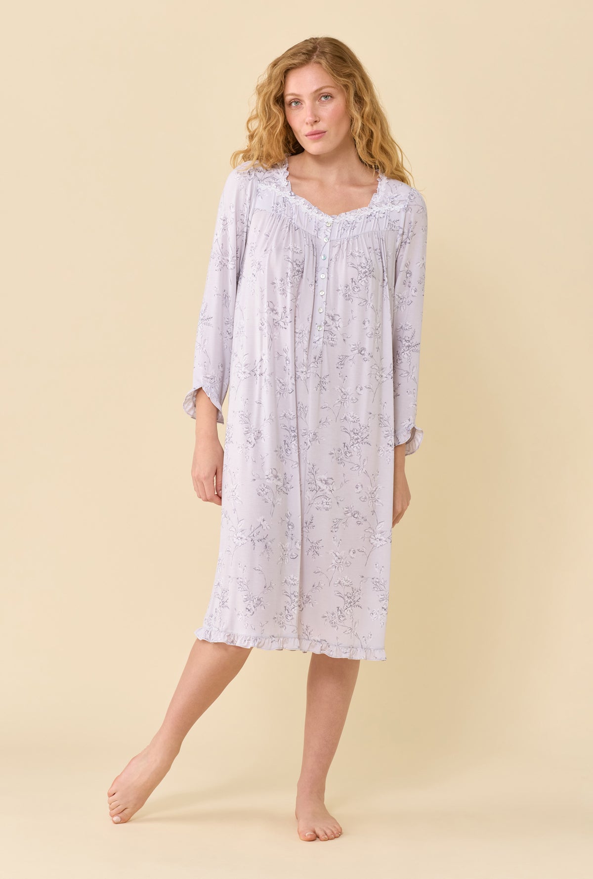 Silver Garden Tencel™ Modal Spandex Jersey Knit Long Sleeve Waltz Nightgown