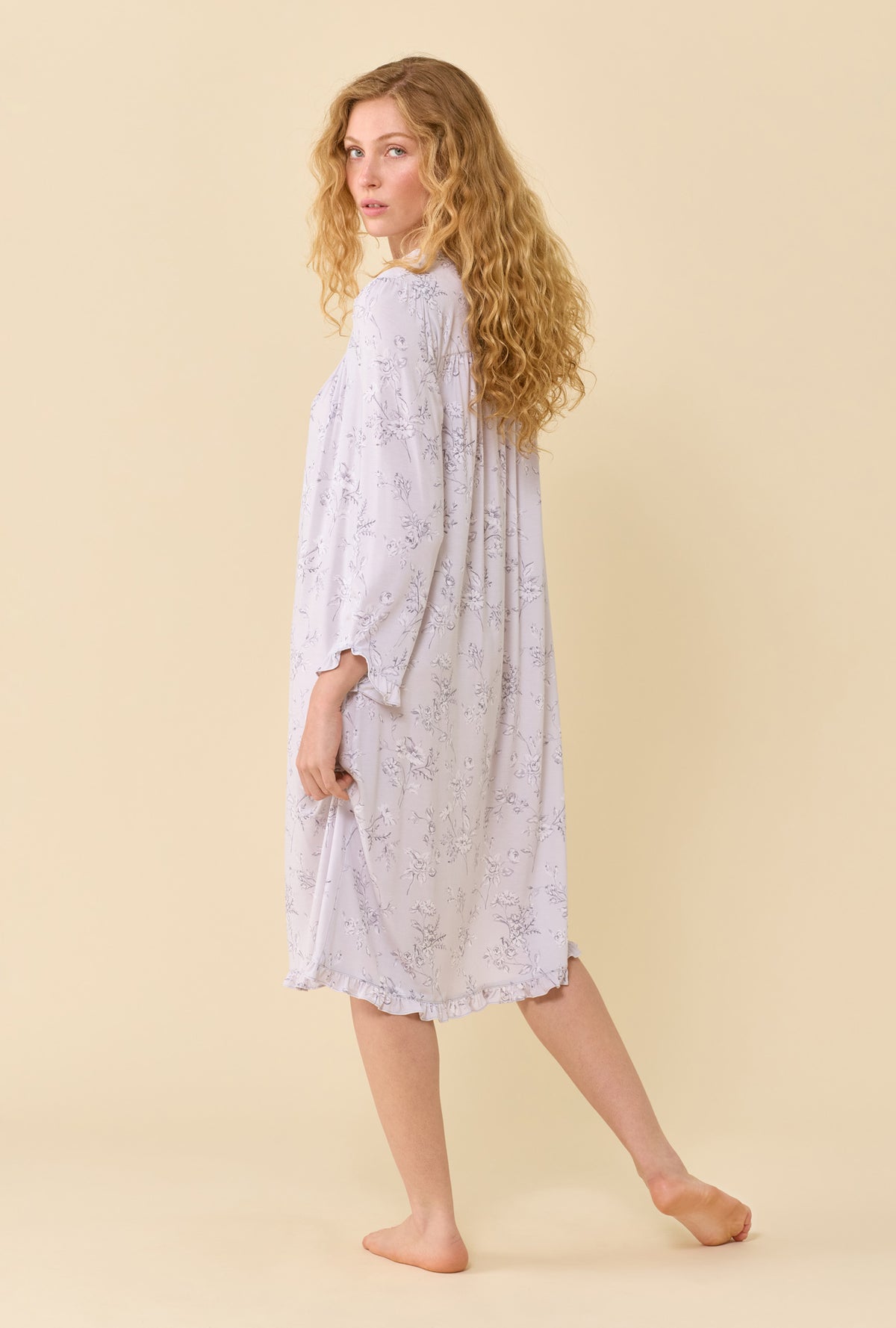 Silver Garden Tencel™ Modal Spandex Jersey Knit Long Sleeve Waltz Nightgown