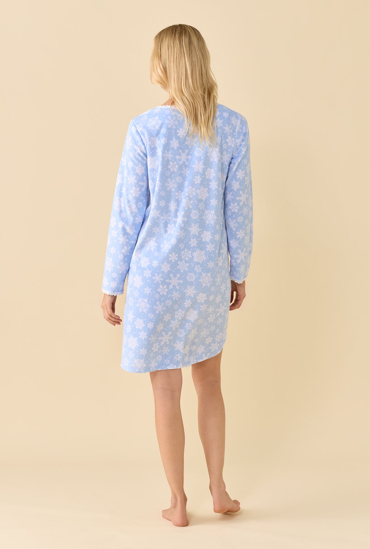 Blue Snowflake Dream Fleece 100% Poly Long Sleeve Nightshirt