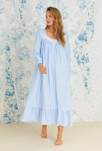 Dream Blue Rayon Cotton Flannel Long Nightgown