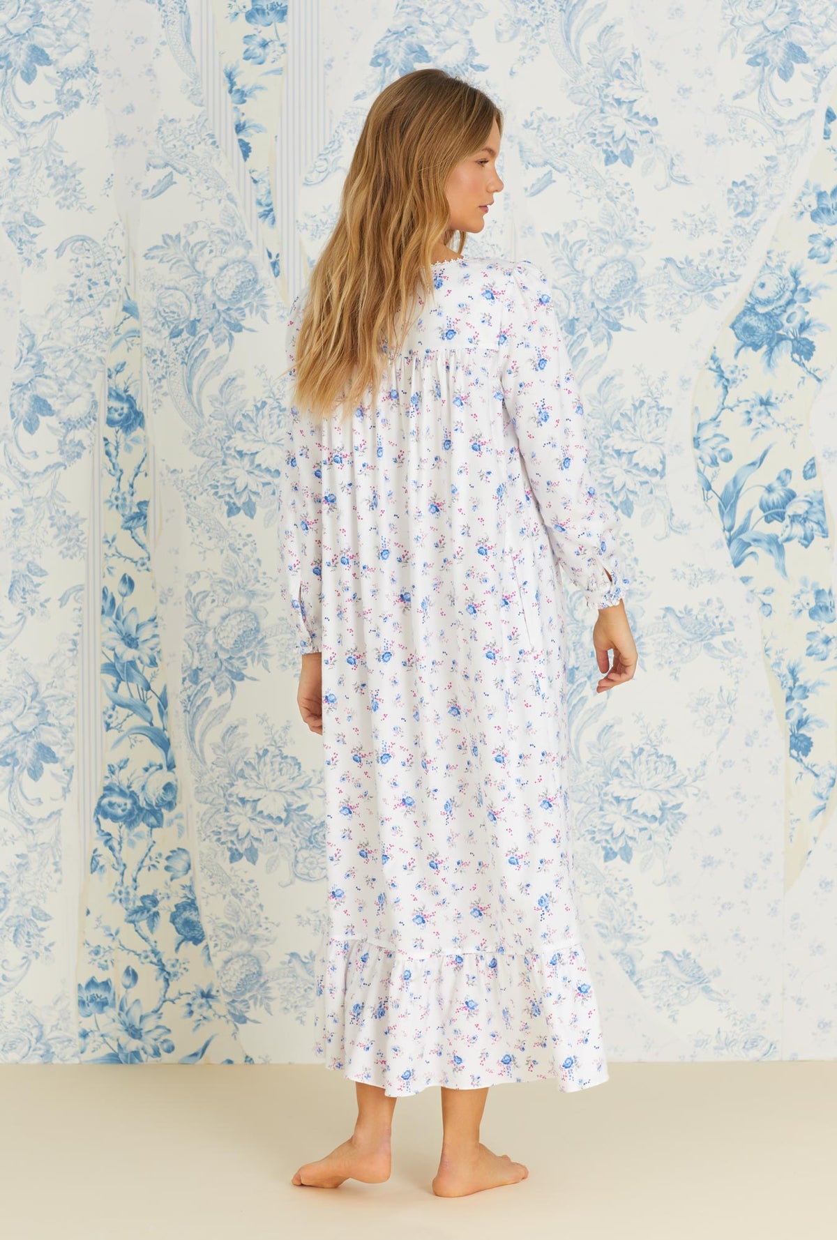 Rose and Berry Floral Rayon Cotton Flannel Long Nightgown