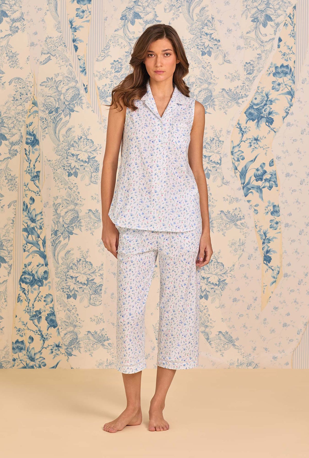 A lady wearing Catalina Rosebud Cotton Knit Capri Pajama looking front