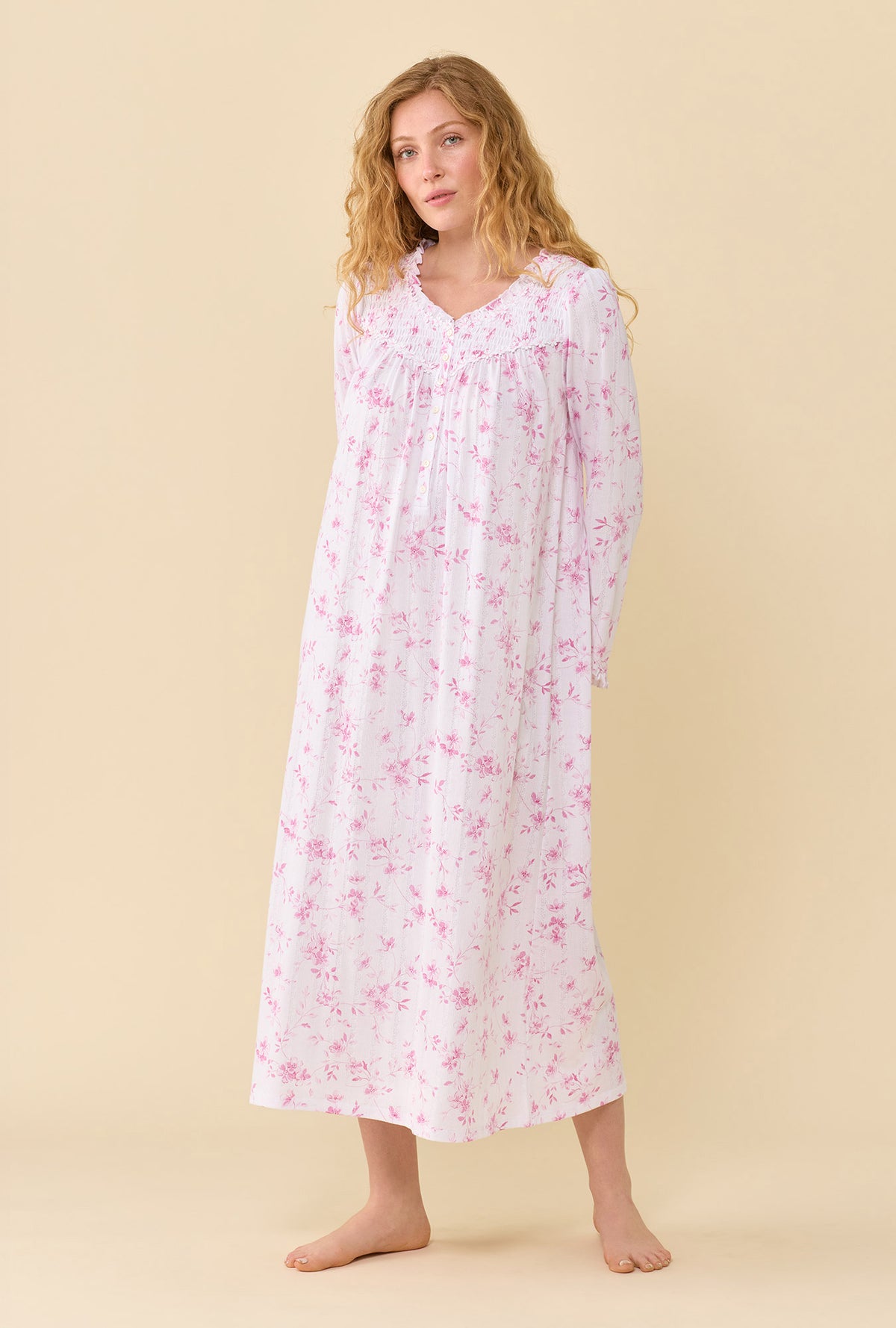 Sweet Pea Cotton Modal Pointelle Knit Long Sleeve Ballet Nightgown