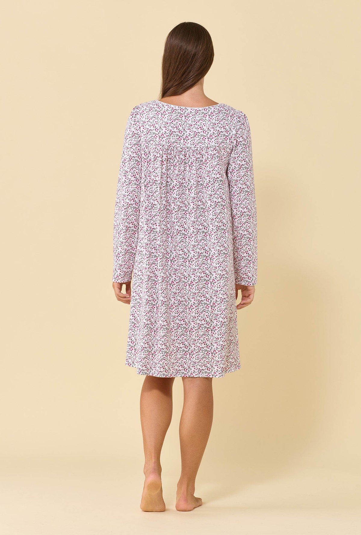 A lady wearing Berry Vine 100% Cotton Jersey Knit Long Sleeve Chemise
