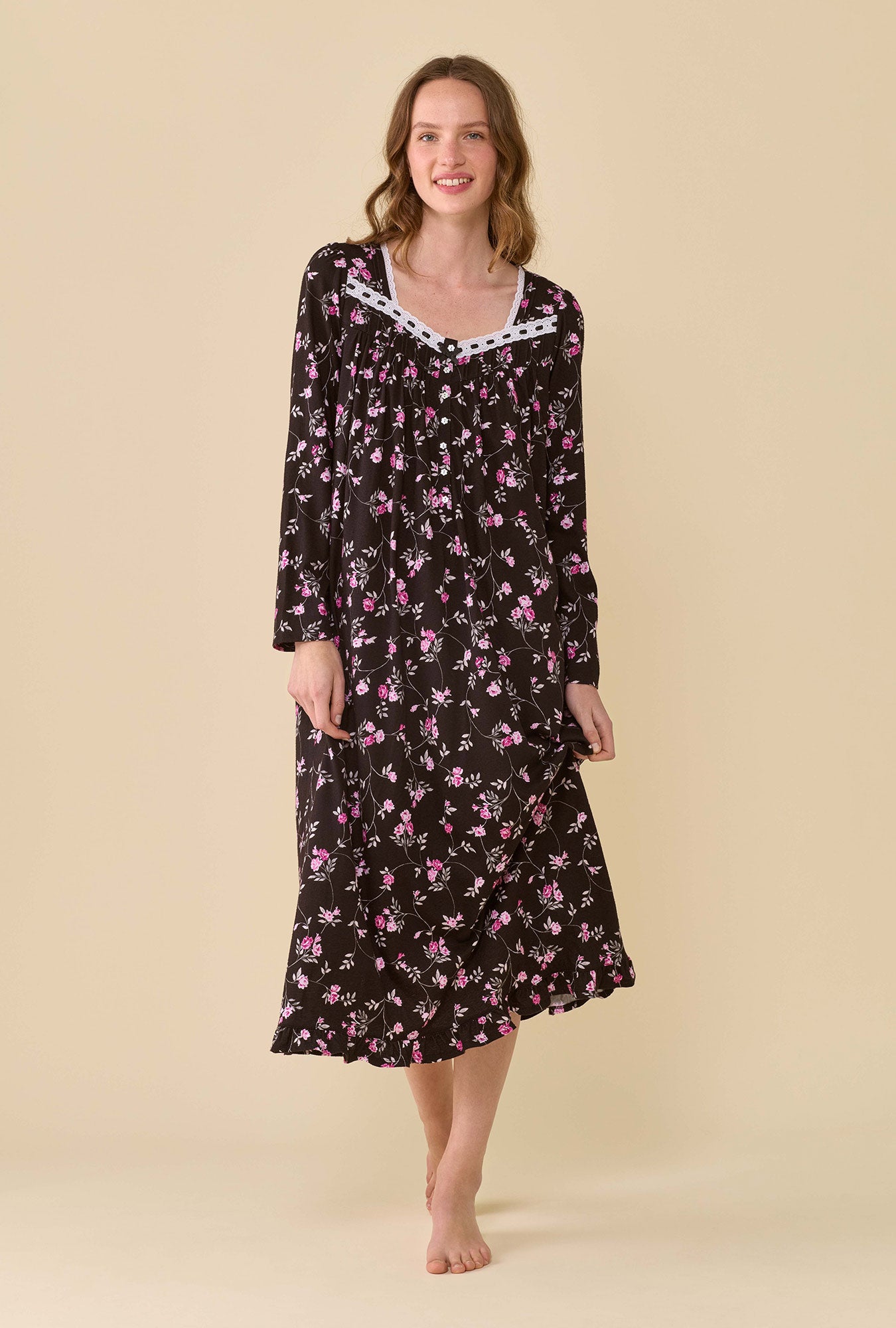 A lady wearing Vintage Vine Long Sleeve Nightgown