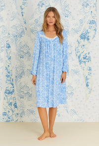 Tencel™ Blue Denim Roses Knit Long Sleeve Waltz Nightgown