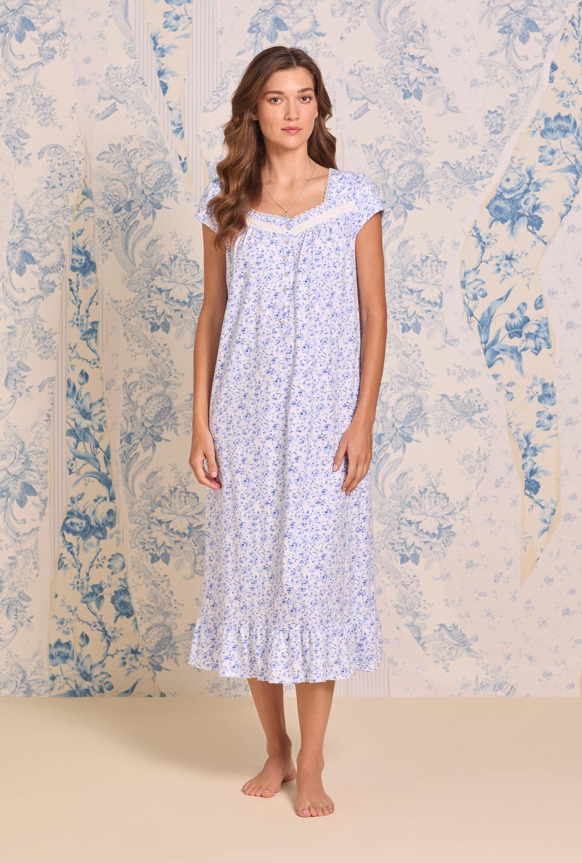 Provencal Rose Cotton Knit Cap Sleeve Ballet Nightgown
