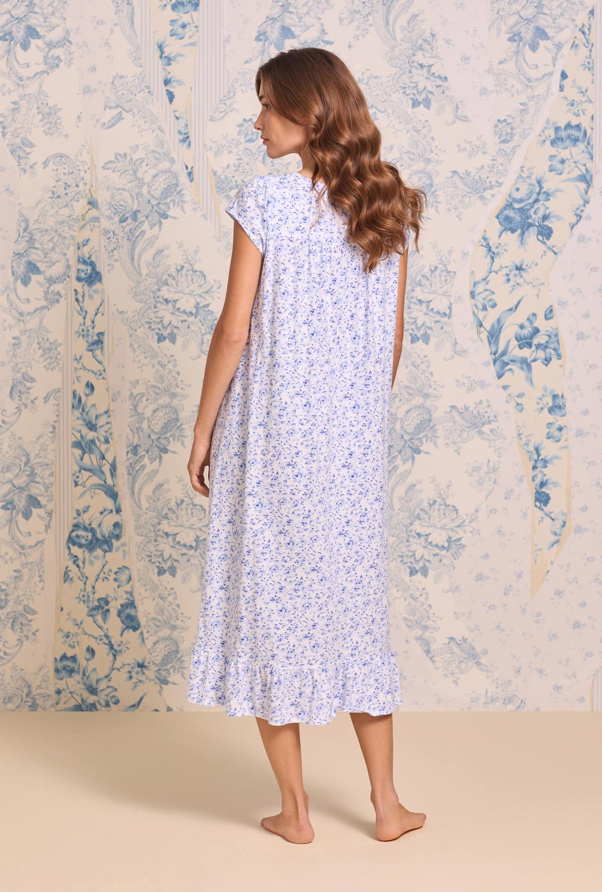 Provencal Rose Cotton Knit Cap Sleeve Ballet Nightgown
