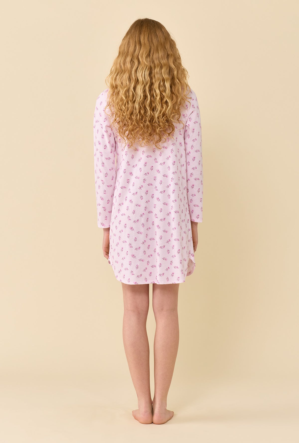 Scattered Floral 100% Cotton Jersey Knit Long Sleeve Nightshirt