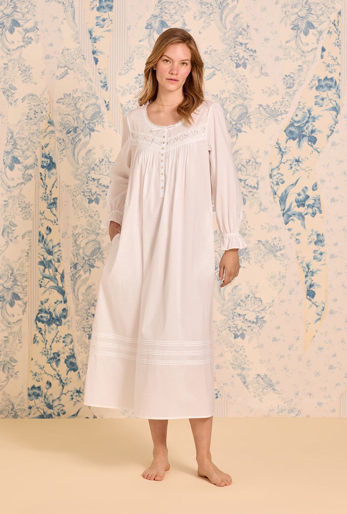 Iconic White Long Sleeve Cotton Lawn Ballet Nightgown