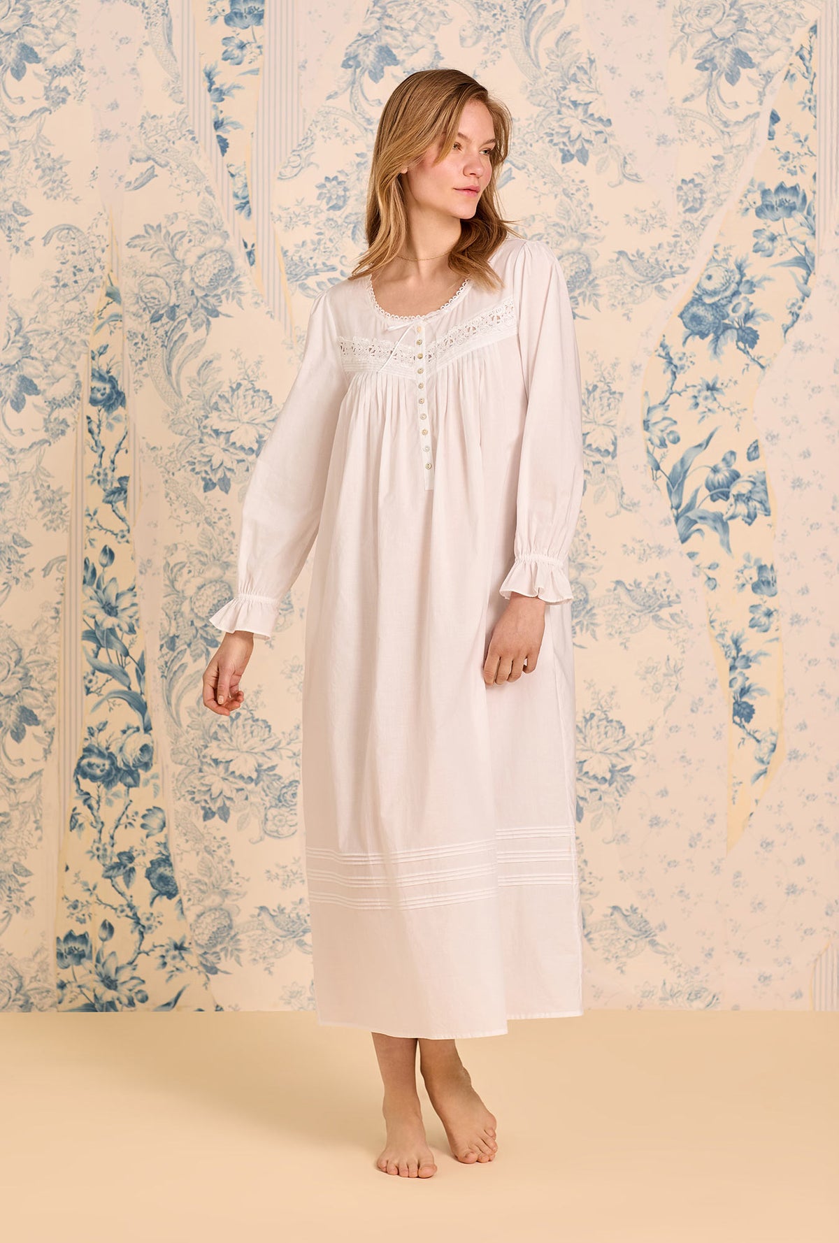 Iconic White Long Sleeve Cotton Lawn Ballet Nightgown