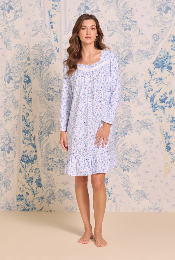 Provencal Rose Cotton Knit Long Sleeve Chemise - Eileen West
