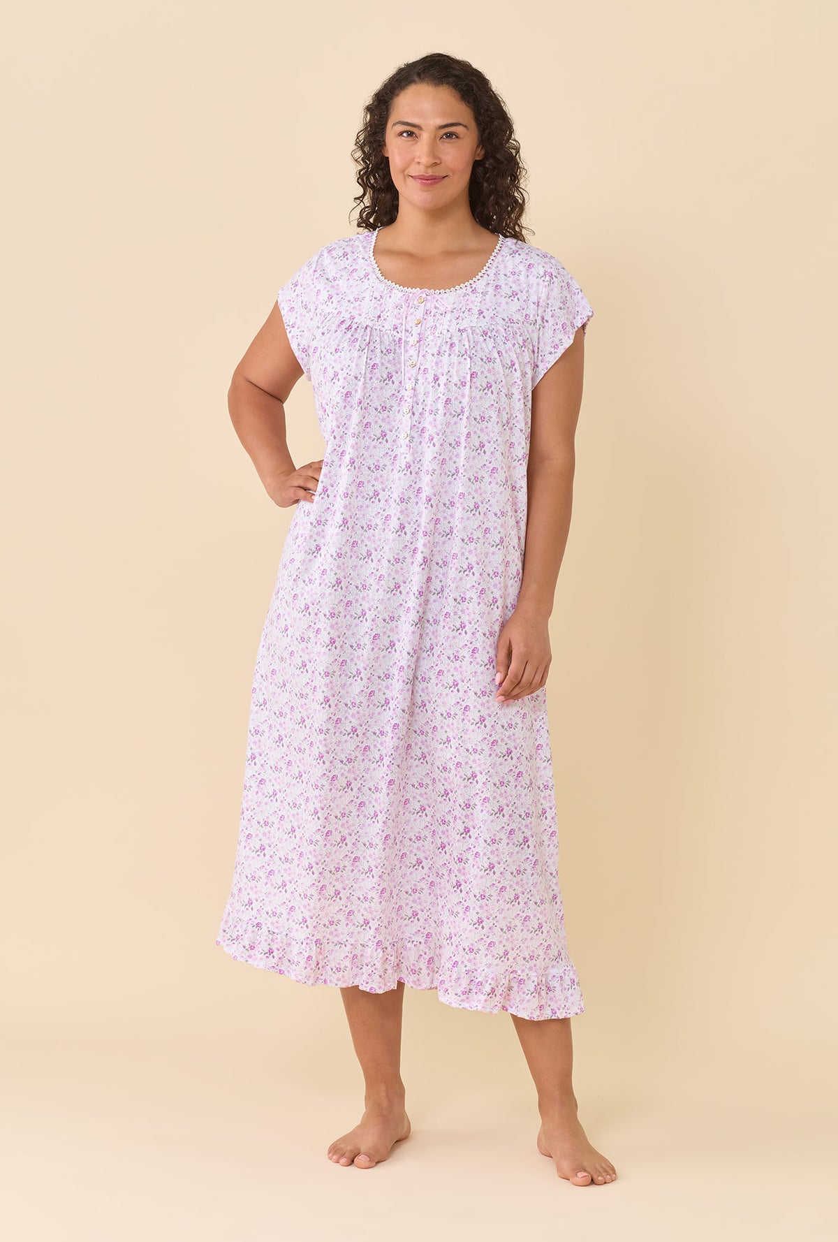 Cameo Ditsy 100% Cotton Jersey Knit Cap Sleeve Ballet Nightgown