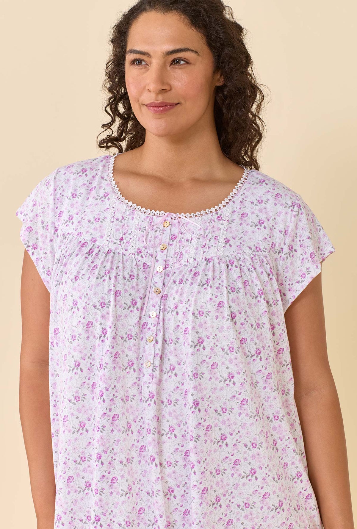 Cameo Ditsy 100% Cotton Jersey Knit Cap Sleeve Ballet Nightgown